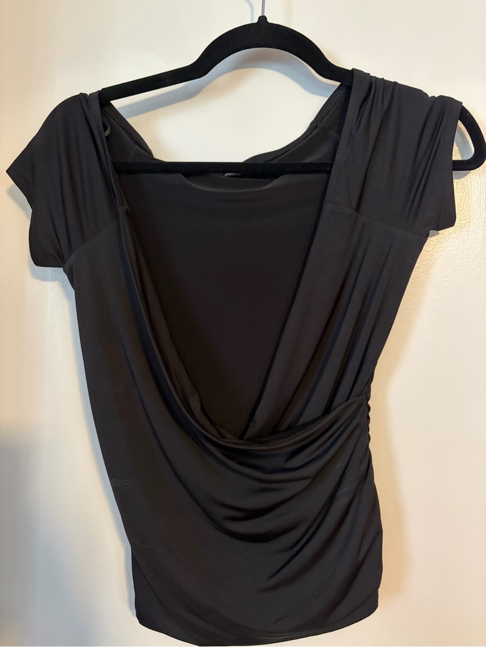 Express Black Draped Short Sleeve Blouse